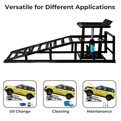 Skepphlay 2 Pack Hydraulic Car Ramps 5t, Car Ramps High Lift 11000lbs, Cars Lift Service Ramp Height 9"-14.2", Heavy Duty Steel Auto Ramp for Changing Oil for Maintenance, Black - color: Black