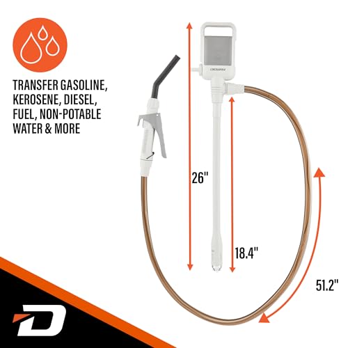 Deway Automatic Fuel Transfer Stick Pump with Hand Trigger & 59" PVC Hose - 2.6 GPM Battery Powered Gas Pump for Gasoline, Diesel, DEF, Agricultural Chemicals, Generators, Lawn Equipment - style: Hand Trigger Nozzle w/ PVC Hose