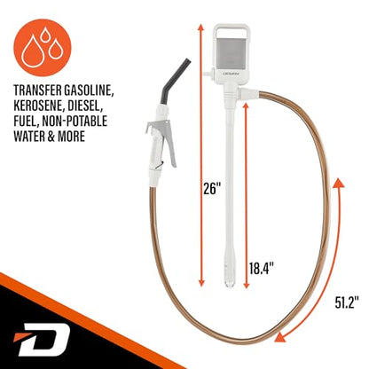 Deway Automatic Fuel Transfer Stick Pump with Hand Trigger & 59" PVC Hose - 2.6 GPM Battery Powered Gas Pump for Gasoline, Diesel, DEF, Agricultural Chemicals, Generators, Lawn Equipment - style: Hand Trigger Nozzle w/ PVC Hose