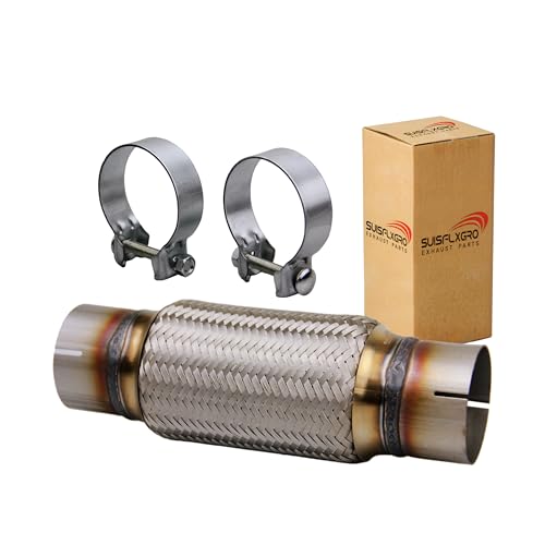 Exhaust Flex Pipe Universal Type 100% Stainless Steel For Heavy Duty and Cars (1 PC, 2.5X8X12 Clamps) - size: 2.5X8X12 Clamps