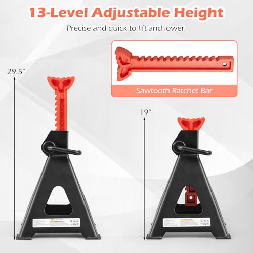 Goplus Jack Stands 12 Ton, 4 Pack 26,400 LBS Jack Stand with 19"-29.5" Adjustable Lifting Height, Handle Lock, Heavy-Duty Car Jack Stand for SUV, Sedan, Pickup, UTV - size: 4-Pack