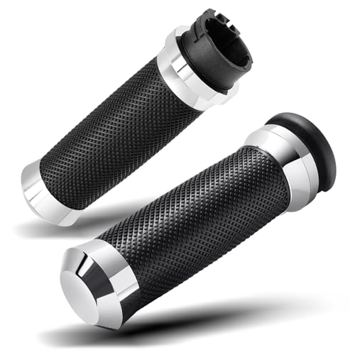 PBYMT 1inch Hand Grips, Cable Throttle Control Handlebar Grips Fit for Harley ’96-’07 Touring, ’08-’13 XR, ’96-Later XL, ’02-’17 VRSC, ’96-’17 Dyna (Except FXDLS) - color: Chrome