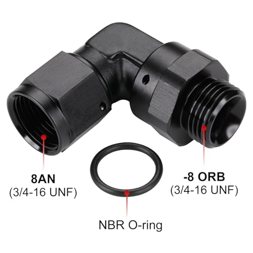 8AN Female Flare Swivel to 8AN -8 ORB Male O-ring Boss 90 Degree Fitting Adapter Aluminum Black - color: Black - 90 Degree, size: 8AN Female to -8 ORB Male