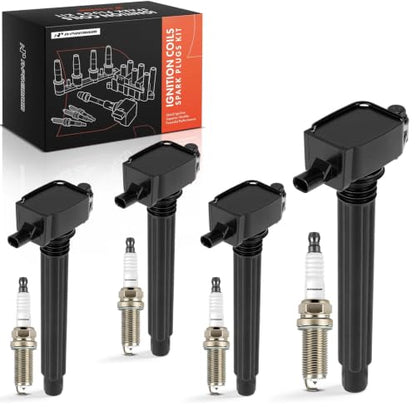 A-Premium Set of 4 Ignition Coil Pack and Iridium Spark Plugs - color: Black
