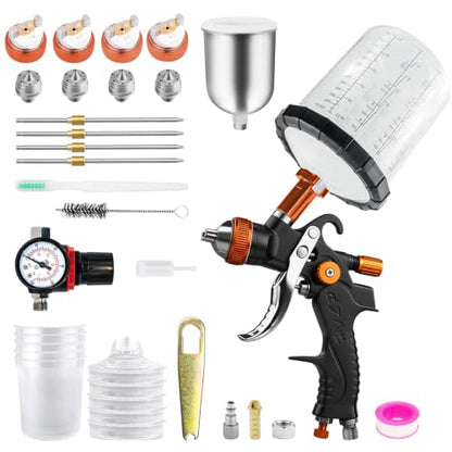 HVLP Air Spray Gun Dual-Cup Set, 1.4/1.7/2.0/2.5mm Nozzles, Professional-Grade Automotive Paint Spray Gun