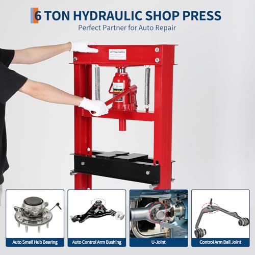 Heavy Duty 20 Ton Hydraulic H-Frame Shop Press, Adjustable Height - color: Red + Black|With Dust Cover|20T