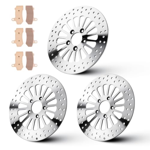 Youxmoto 11.8" Brake Rotor Set for Harley Davidson Touring, for Road King Electra Glide Standard/Classic Tri Glide Ultra Classic Street Glide Road Glide with Bolts Set Brake Disc Rotor 08-22, Polished - size: 2*11.8'' Front Rotors+1*11.8'' Rear Rotor+3*Pa