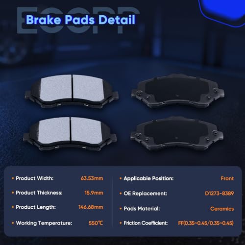 Brake Pads ECCPP D1273 Front Ceramic Brake Pads Kits For Jeep For Wrangler - size: Front D1273-8389