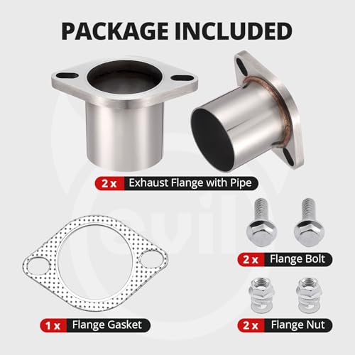 EVIL ENERGY 2 Bolt Exhaust Flange Repair Piping Kit, 304 Stainless Steel Exhaust Flange and Gasket Set with Bolts and Nuts, Universal Flange Replacement Kit for Quick Fix Repair (2.5") - size: 2.5"