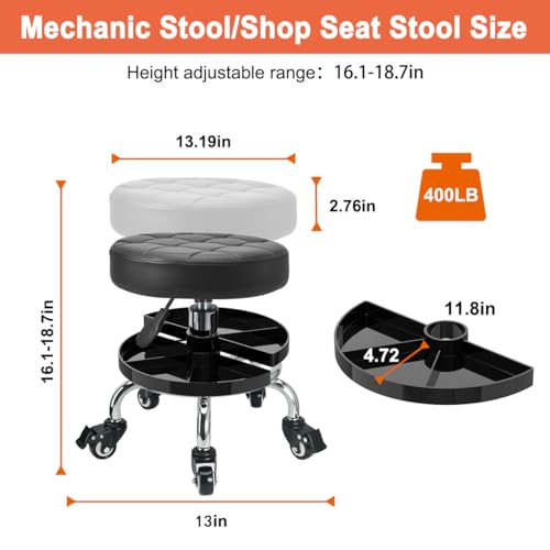 JOSTZHXIN Garage Mechanic Stool Chair Rolling Shop Chair, Height Adjustable Garage Shop Seat, Low Stools with Storage Tray, Rolling Stool for Salon SPA Tattoo (Style 1) - style: Style 1