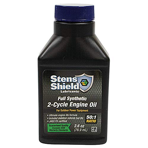 Stens Shield 2 Cycle Engine Oil 770-264, Full Synthetic 2 Stroke Oil, Engine Oil for Outdoor Power Equipment, Twenty-Four 2.6 oz. Bottles/case, 1 Bottle Makes 1 Gallon of 50 to 1 Fuel Mix, Blue Oil