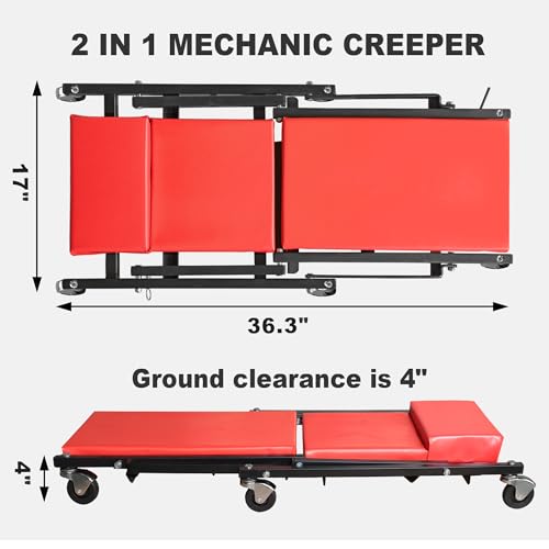 Big RED 36" Rolling Foldable Automotive Creeper， Car Creeper, 2-in-1 Garage Shop Creeper for Auto Repair, 300 Lbs Capacity, Red，TAM6505RR Torin - style: Creeper-36inch-Red