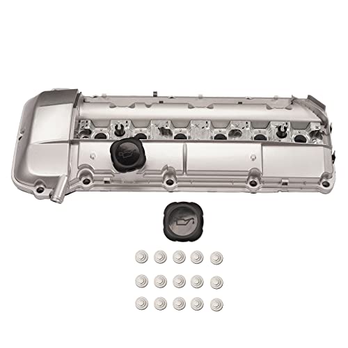 Aluminum Valve Cover Replacement for BMW 323i 323Ci 325i 325Ci 328i 328Ci 330i 330Ci 330Xi 525i 528i 530i X5 Z3 M52 M54 2.5L 2.8L 3.0L (with Gasket & Bolts) 11121432928 - size: 11121432928