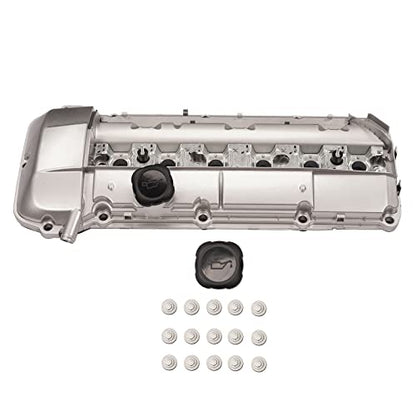 Aluminum Valve Cover Replacement for BMW 323i 323Ci 325i 325Ci 328i 328Ci 330i 330Ci 330Xi 525i 528i 530i X5 Z3 M52 M54 2.5L 2.8L 3.0L (with Gasket & Bolts) 11121432928 - size: 11121432928