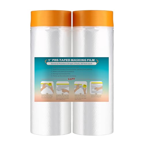LLPT Pre-Taped Masking Film, 59.1" Unfolded x 66Ft, 0.27 Mil, 2 Pack - size: 59.1 Inch x 66 Ft