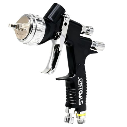 TE20 HVLP Air Spray Gun 1.3mm Nozzles, Car Paint Gun Sprayer,Forged Body, Anodised Finish，Paint Gun for Varnish and Top Coat, with Paint Sprayer Accessories (Black（Plum Blossom Nozzle）) - style: Black（Plum Blossom Nozzle）