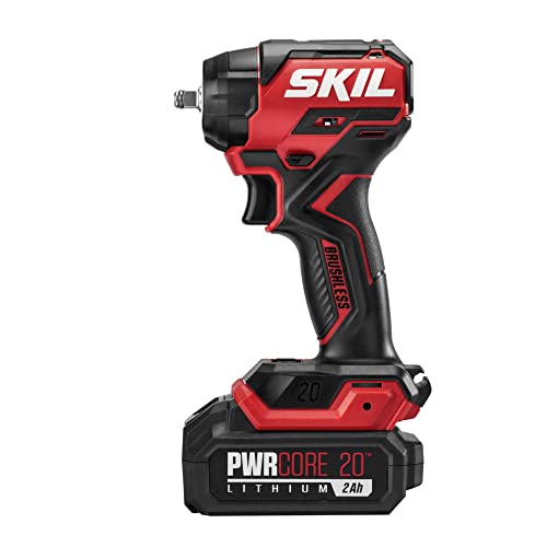 SKIL PWR CORE 20 Brushless 20V 3/8-Inch Compact Impact Wrench Kit with 3-Speed & Halo Light, Includes 2.0Ah Battery and PWR Jump Charger - IW6739B-10 - style: Impact Wrench Kit_compact
