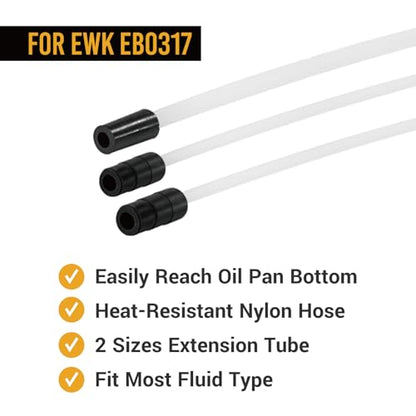 EWK 3-Piece Oil Extractor Tube Hose Set for 8L Manual Vacuum Fluid Extractor EB0317, Replacement Main and Extension Tubes for Engine Oil, Transmission Fluid, Coolant, and Fluid Change Service - style: 3 Pcs Set for 8 L