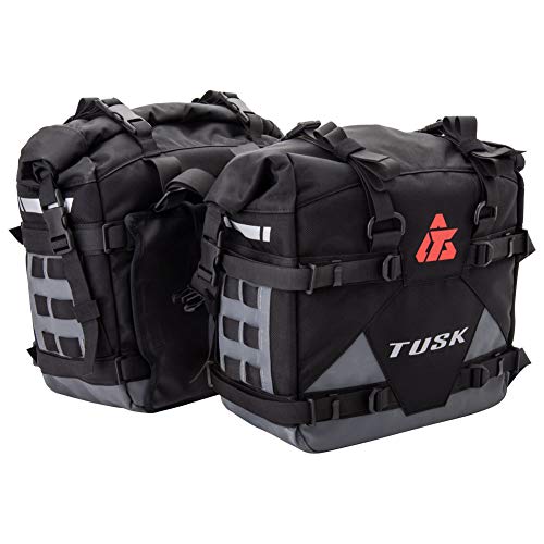 Tusk Pilot Pannier Bags Black/Grey | Durable Soft Saddlebags with Roll‑Top Closure, Waterproof Liners and Reflective Accents | Adventure Motorcycle Storage