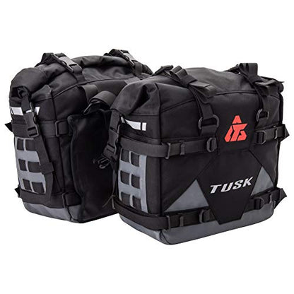 Tusk Pilot Pannier Bags Black/Grey | Durable Soft Saddlebags with Roll‑Top Closure, Waterproof Liners and Reflective Accents | Adventure Motorcycle Storage