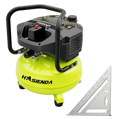 6 Gallon Portable Air Compressor, 150 PSI Max, Oil-Free Pancake Compressor for Garage & Home, with a Long-Life Brushless Motor for Tire Inflation, Nailing, and Painting (Speed Square Bundle) - style: QA1-6G+speed square