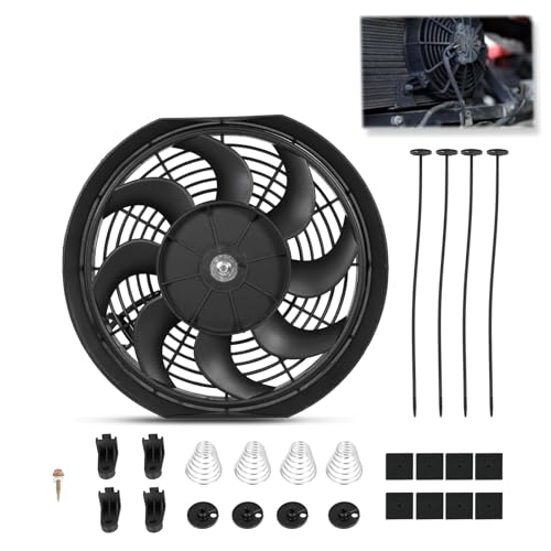 Universal 12 Inch Black Slim Radiator Cooling Fan 12V 80W Push Pull with Mount Kit – Fits Radiators for Vehicles, Cars, Trucks - size: 12 inch