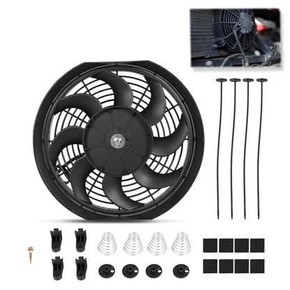 Universal 12 Inch Black Slim Radiator Cooling Fan 12V 80W Push Pull with Mount Kit – Fits Radiators for Vehicles, Cars, Trucks - size: 12 inch