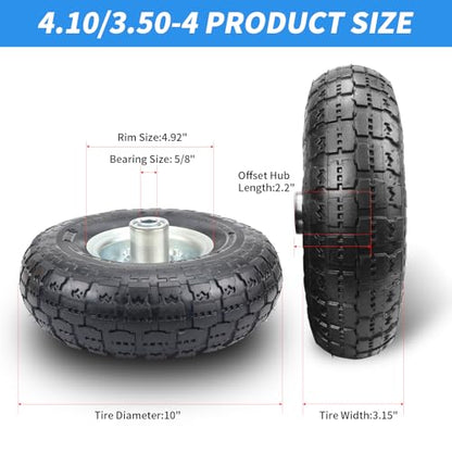 RRQ (2 Pack) 10 Inch Pneumatic Wheels, 4.10/3.50-4 Tire and Wheel