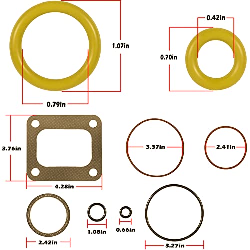 72468 Turbo Mounting Gasket Set & 7.3L Powerstroke Diesel Turbo Pedestal Yellow O-Ring Seal Gaskets F4TZ-6N653-A F4TZ-6N653-B Compatible with Ford 1994-2003 7.3L Powerstroke Diesel