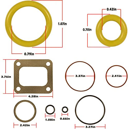 72468 Turbo Mounting Gasket Set & 7.3L Powerstroke Diesel Turbo Pedestal Yellow O-Ring Seal Gaskets F4TZ-6N653-A F4TZ-6N653-B Compatible with Ford 1994-2003 7.3L Powerstroke Diesel