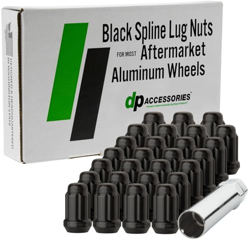 DPAccessories Lug Nuts Compatible with 2021-2026 Ford Bronco | Black Spline Style | for Aftermarket Aluminum Wheels Only | Set of 27 Wheel Nuts & 1 Tool | DFOBRO06A-BK/1 - color: Black, size: 2021-2026 Aftermarket Wheels