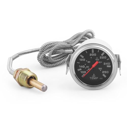 Dyno Racing 2" 52mm 12V Pointer Mechanical Water Temperature Temp Gauge (40-120℃,100-250℉),Yellow Light Car Meter with Sensor NPT 1/2,1.8m Wire Length - style: 40-120℃ & 100-250℉