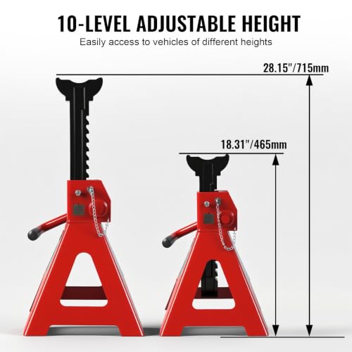 BIG RED 12 Ton Jack Stands with Lock Adjustable Height to 28.15'',Heavy-Duty Steel Car Jack Stands Fit for Cars, SUVs, and Most Automobiles, Red, 2 Pack - size: 12 ton jack stands