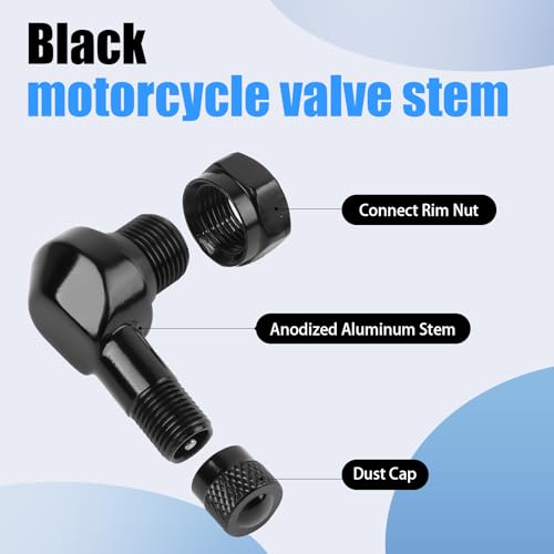 Black Aluminum 90 Degree CNC Motorcycle Tire Valve Stems TV25AL for Honda, Kawasaki, Suzuki, Yamaha, BMW, 0.453"/11.3mm+0.4mm Valve Hole Dia, Pack of 2 - size: TV25AL-11.3 2pcs