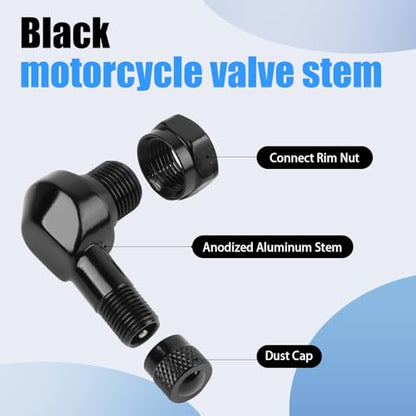 Black Aluminum 90 Degree CNC Motorcycle Tire Valve Stems TV25AL for Honda, Kawasaki, Suzuki, Yamaha, BMW, 0.453"/11.3mm+0.4mm Valve Hole Dia, Pack of 2 - size: TV25AL-11.3 2pcs