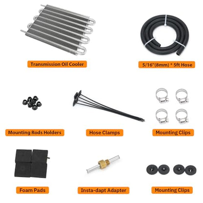 Universal 5/16" Transmission Oil Cooler Kit Aluminium alloy 8 Pass Tube & Fin Sliver - color: Sliver, size: 8 Pass