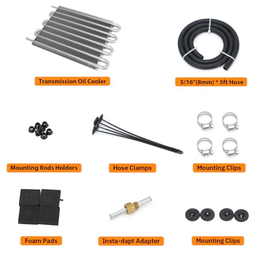 Universal 5/16" Transmission Oil Cooler Kit Aluminium alloy 8 Pass Tube & Fin Sliver - color: Sliver, size: 8 Pass