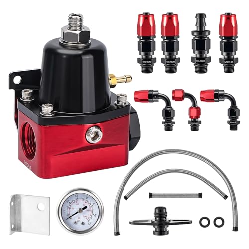 EVIL ENERGY Fuel Pressure Regulator 6AN EFI Bypass Return Adjustable (30-70PSI), Red - color: Red