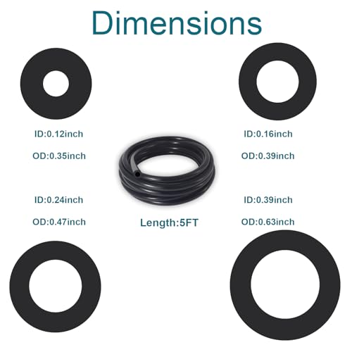 4PCS Vacuum Hose Automotive, 5 FT 1/8 5/32 1/4 3/8In ID Vacuum Line - size: 1/8"+5/32"+1/4"+3/8"-5FT