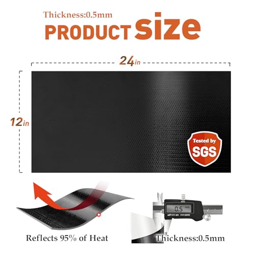 Adhesive Heat Shield Wrap for Automotive, 24 x 12 in, Black - color: Black, size: 24x12 Inch