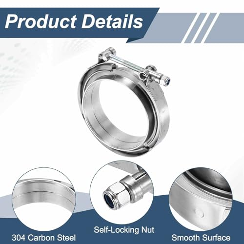 HARFINGTON 2pcs V Band Clamp with Flange 4 Inch 304 Stainless Steel Male Female V-Band Exhaust Clamp Flange Kit for Auto, Silver - size: 4 Inch