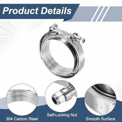 HARFINGTON 2pcs V Band Clamp with Flange 4 Inch 304 Stainless Steel Male Female V-Band Exhaust Clamp Flange Kit for Auto, Silver - size: 4 Inch