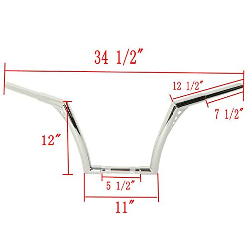 XMT-MOTO 12" Rise 1-1/4 Ape Hangers Handlebar Fit For Harley FLST FXST XL - color: Chrome, size: 12 INCH