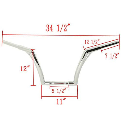 XMT-MOTO 12" Rise 1-1/4 Ape Hangers Handlebar Fit For Harley FLST FXST XL - color: Chrome, size: 12 INCH