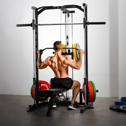 RitFit Smith Machine Power Rack with LAT-Pull Down System - style: Smith Machine Black 2.0