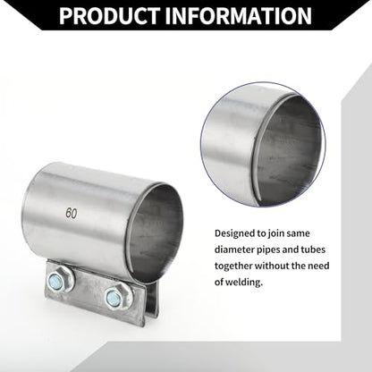 Exhaust Pipe Clamp/Exhaust Muffler Tube Joint for Car Truck/Durable Stainless Steel 2.36" 87mm / 1 Pc Silver Tone - size: 2.36''