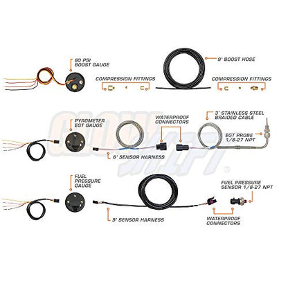 GlowShift Black 7 Color 3-Gauge Diesel Truck Set, 2-1/16" 52mm