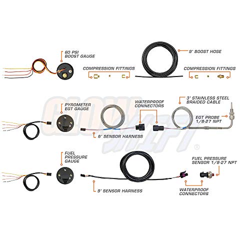 GlowShift Black 7 Color 3-Gauge Diesel Truck Set, 2-1/16" 52mm