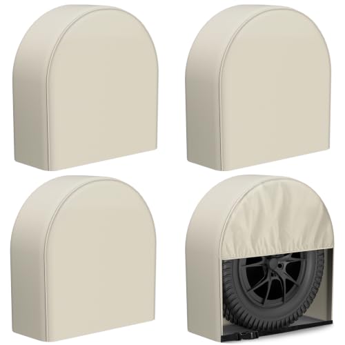eletecpro RV Tire Covers, Fit 26-29 Inch Tire, Light Beige, 4-Pack - color: Light Beige, size: M (Fits Tire Diameters 26''-29'')