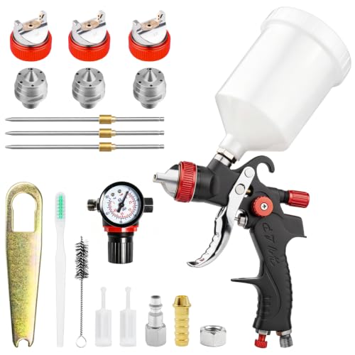 HVLP Spray Gun with 1.4/1.7/2.0mm Nozzles and Accessories Red - color: Red